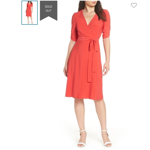 floral ruched chiffon faux wrap dress eliza j